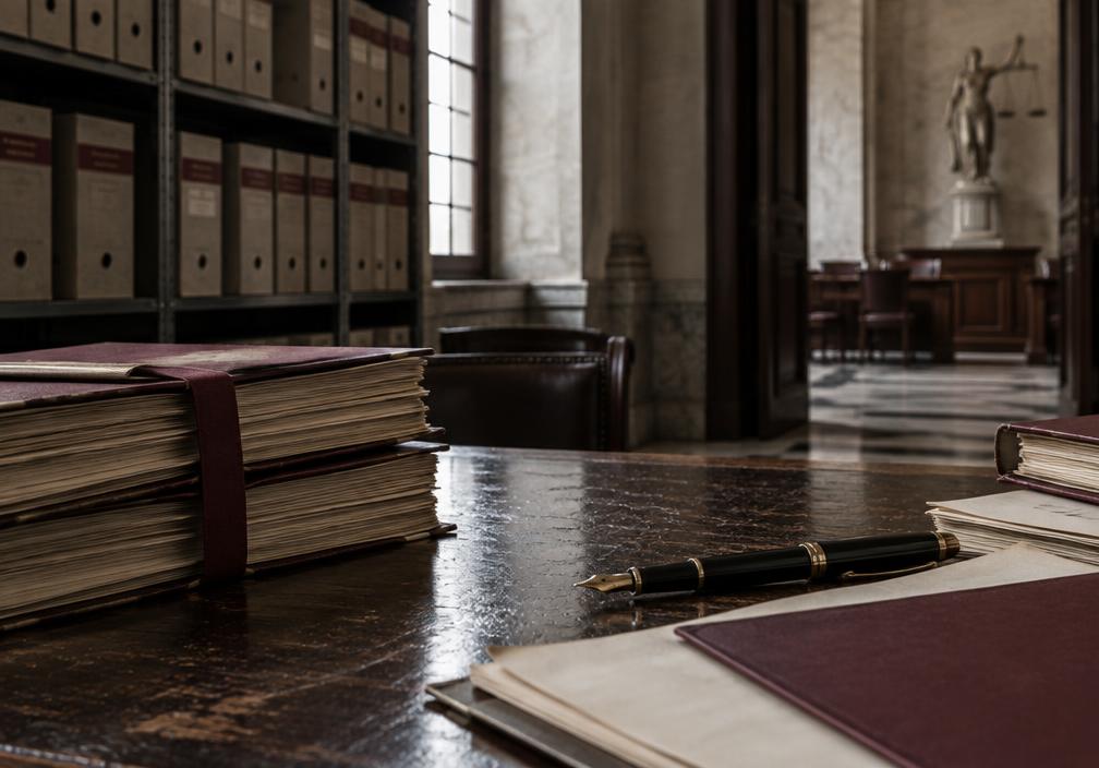 Fascicoli in un archivio giudiziario